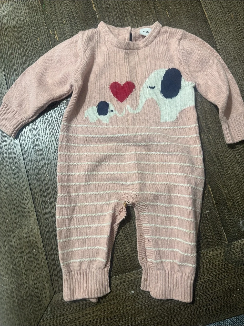 Baby Girl Pink Knit Elephant Sweater Romper | 6-9 Months | Cozy One-Piece